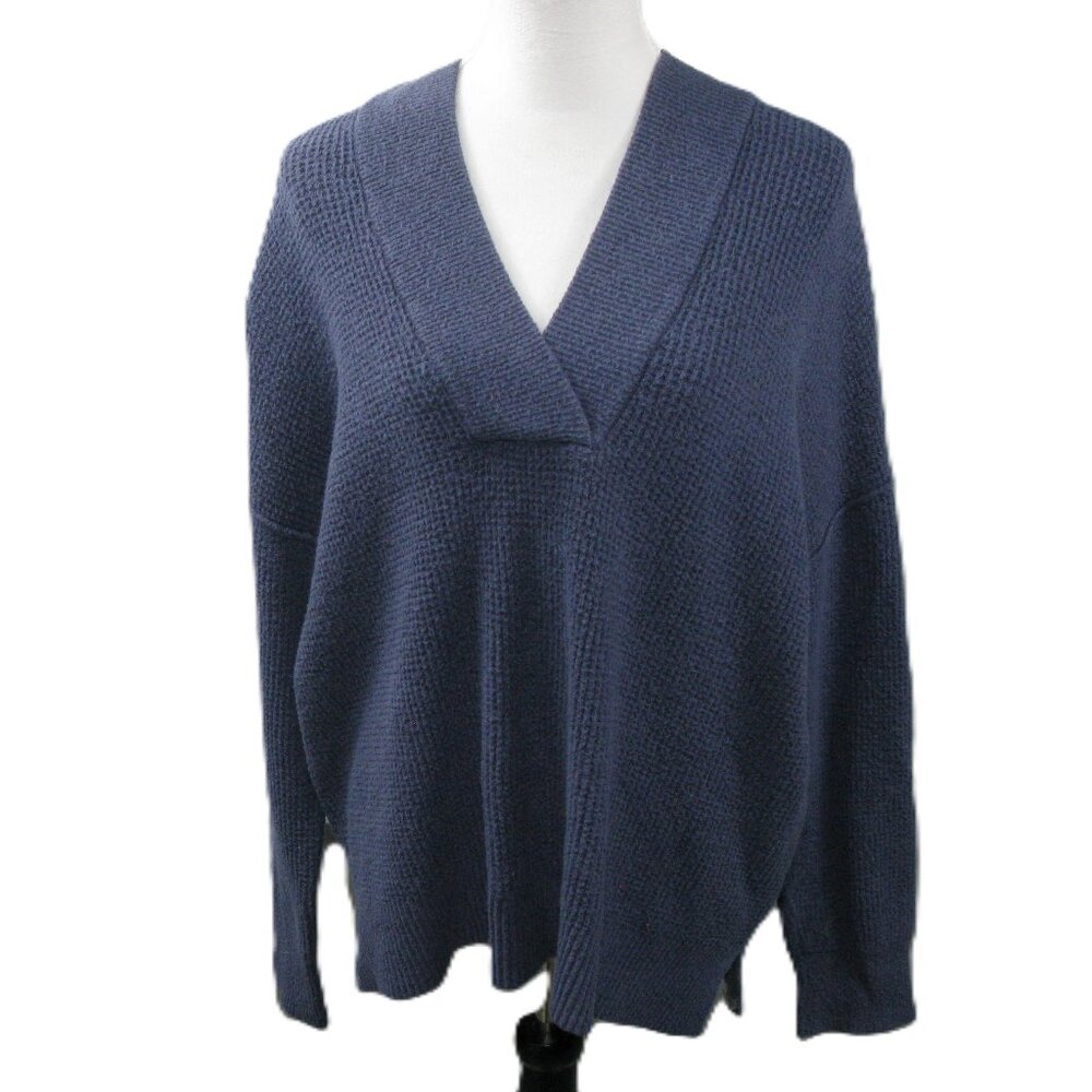 Aerie Navy Blue V-Neck Hooded Sweater Size Large
